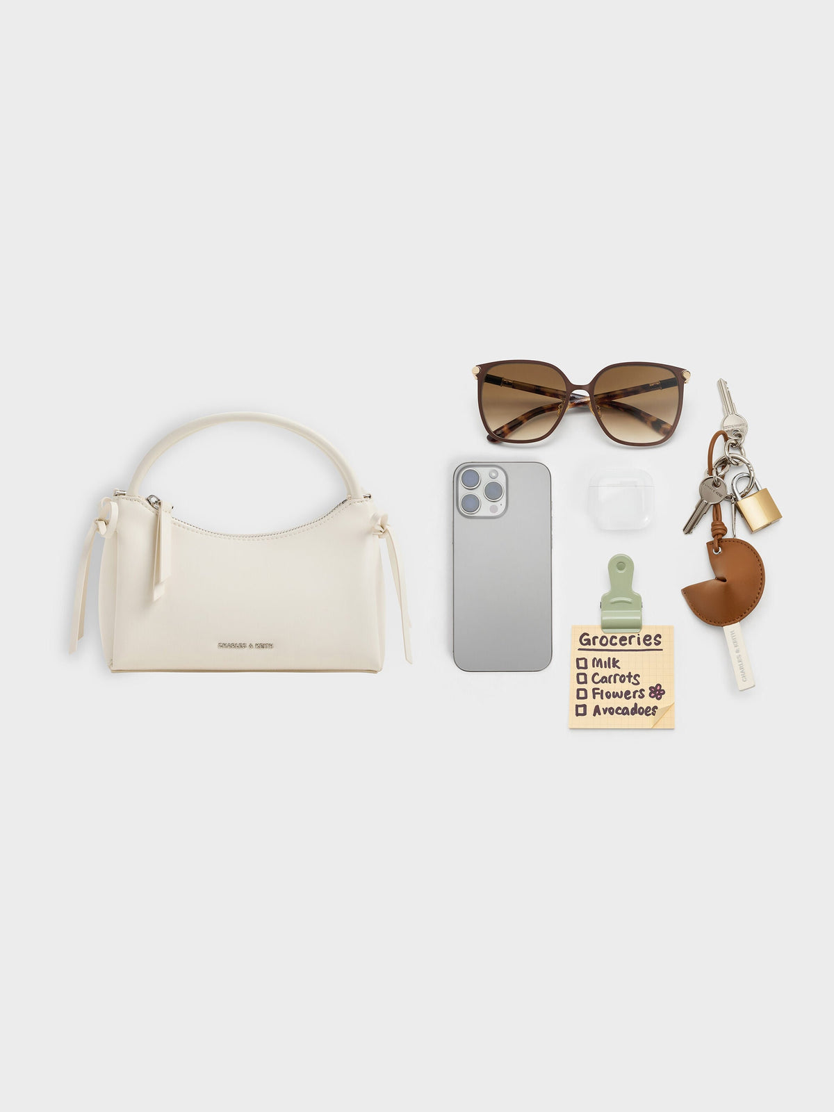 CHARLES & KEITH Value / Hazel Bow Top Handle Bag - Cream