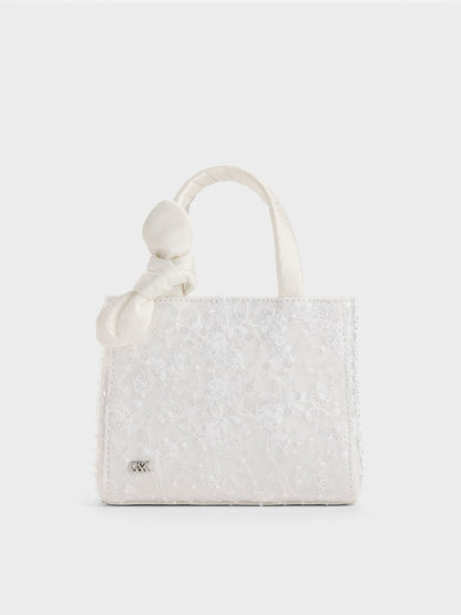 CHARLES & KEITH Top Pick / Albany Embroidered-Mesh Beaded Mini Bag - White