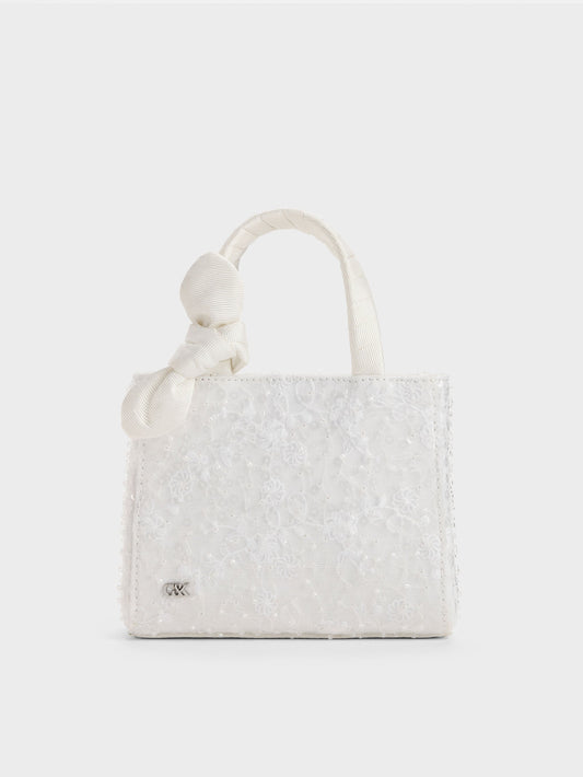 CHARLES & KEITH Top Pick / Albany Embroidered-Mesh Beaded Mini Bag - White