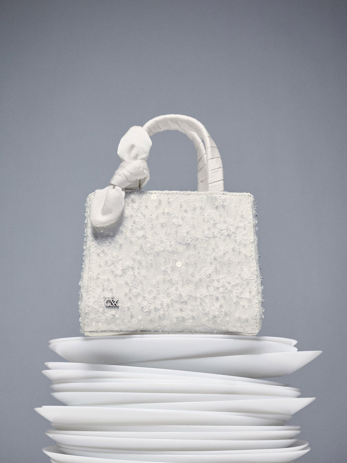 CHARLES & KEITH Top Pick / Albany Embroidered-Mesh Beaded Mini Bag - White