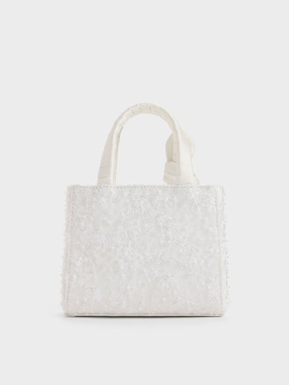 CHARLES & KEITH Top Pick / Albany Embroidered-Mesh Beaded Mini Bag - White
