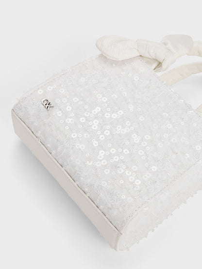 CHARLES & KEITH Top Pick / Albany Embroidered-Mesh Beaded Mini Bag - White
