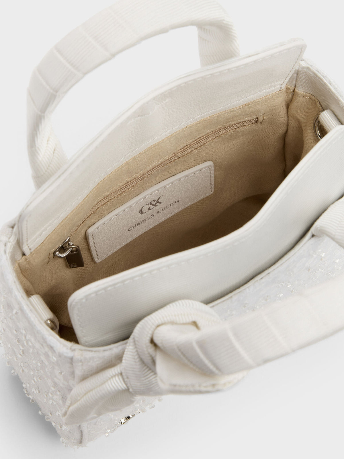 CHARLES & KEITH Top Pick / Albany Embroidered-Mesh Beaded Mini Bag - White