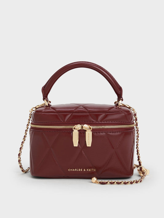 CHARLES & KEITH Smart Buy / Arwen Quilted Vanity Bag - Burgundy