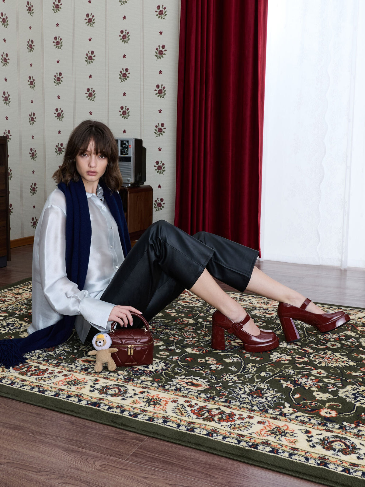 CHARLES & KEITH Smart Buy / Arwen Quilted Vanity Bag - Burgundy