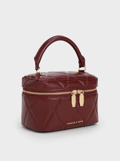 CHARLES & KEITH Smart Buy / Arwen Quilted Vanity Bag - Burgundy
