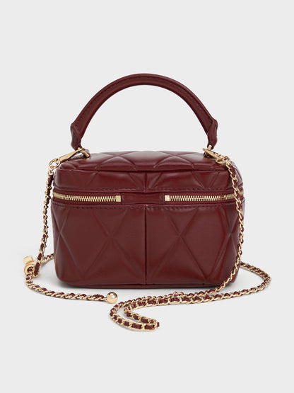 CHARLES & KEITH Smart Buy / Arwen Quilted Vanity Bag - Burgundy