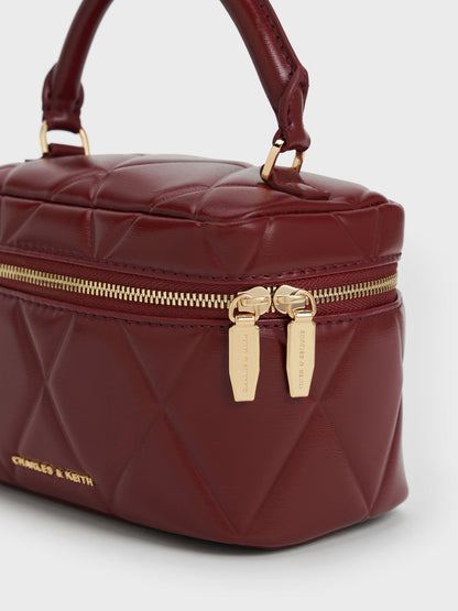 CHARLES & KEITH Smart Buy / Arwen Quilted Vanity Bag - Burgundy