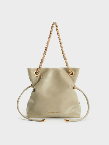 CHARLES & KEITH Best Seller / Arya Braided-Chain Crossbody Bag - Pale Olive