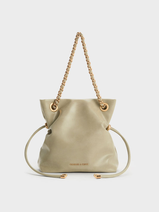 CHARLES & KEITH Best Seller / Arya Braided-Chain Crossbody Bag - Pale Olive