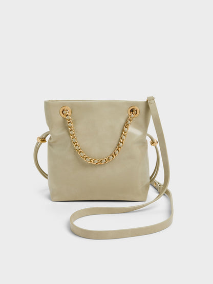 CHARLES & KEITH Best Seller / Arya Braided-Chain Crossbody Bag - Pale Olive