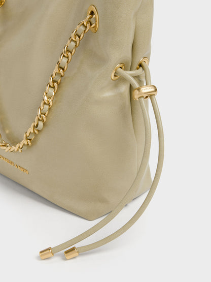 CHARLES & KEITH Best Seller / Arya Braided-Chain Crossbody Bag - Pale Olive