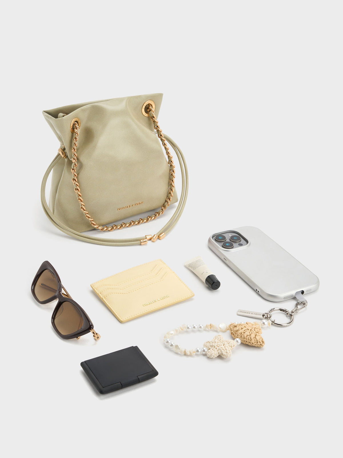 CHARLES & KEITH Best Seller / Arya Braided-Chain Crossbody Bag - Pale Olive