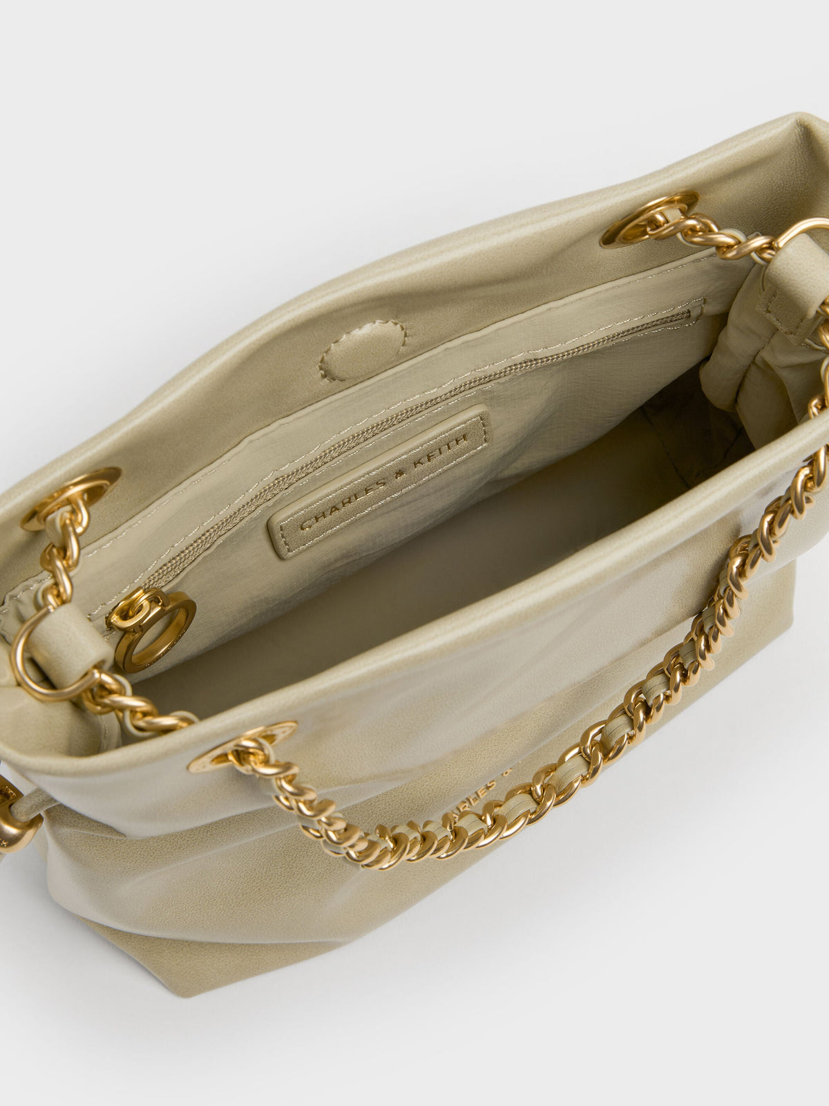 CHARLES & KEITH Best Seller / Arya Braided-Chain Crossbody Bag - Pale Olive
