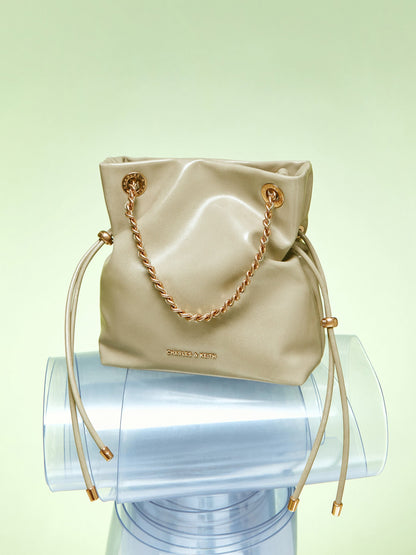 CHARLES & KEITH Best Seller / Arya Braided-Chain Crossbody Bag - Pale Olive
