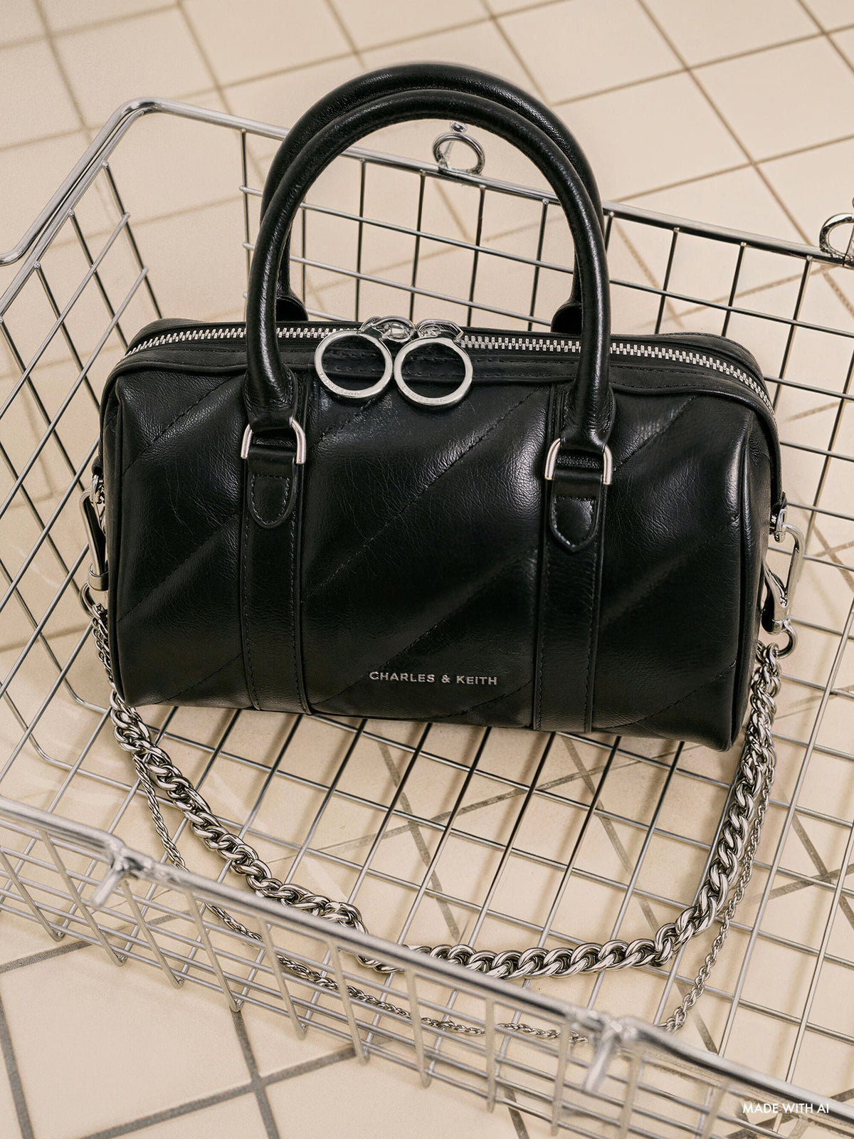CHARLES & KEITH Hot Sale / Philomena Bowling Bag - Noir