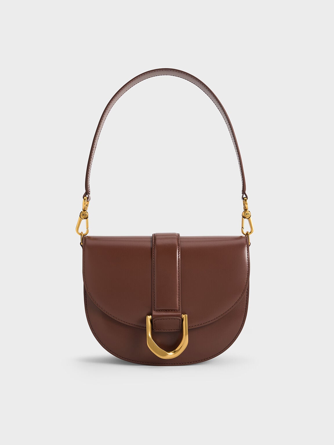 CHARLES & KEITH Everyday / Gabine Leather Saddle Bag - Dark Brown