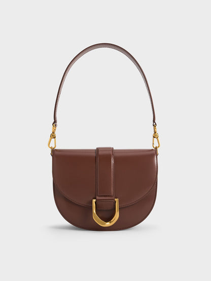 CHARLES & KEITH Everyday / Gabine Leather Saddle Bag - Dark Brown
