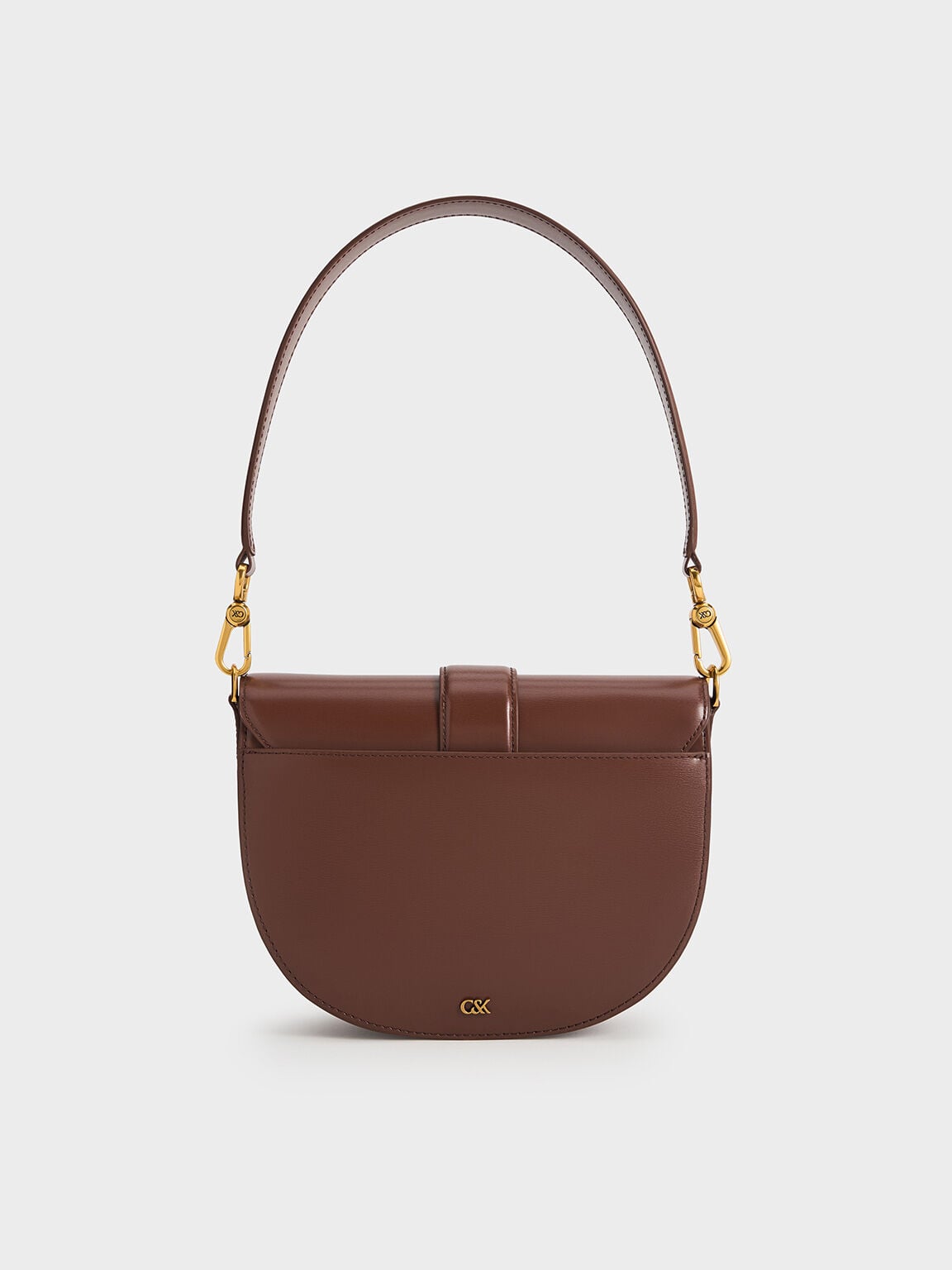 CHARLES & KEITH Everyday / Gabine Leather Saddle Bag - Dark Brown