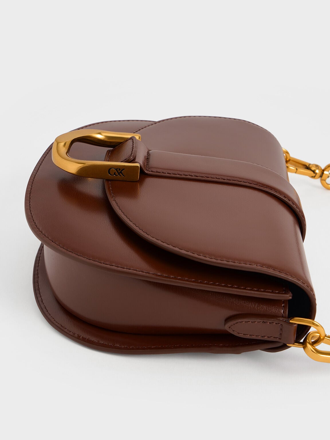 CHARLES & KEITH Everyday / Gabine Leather Saddle Bag - Dark Brown