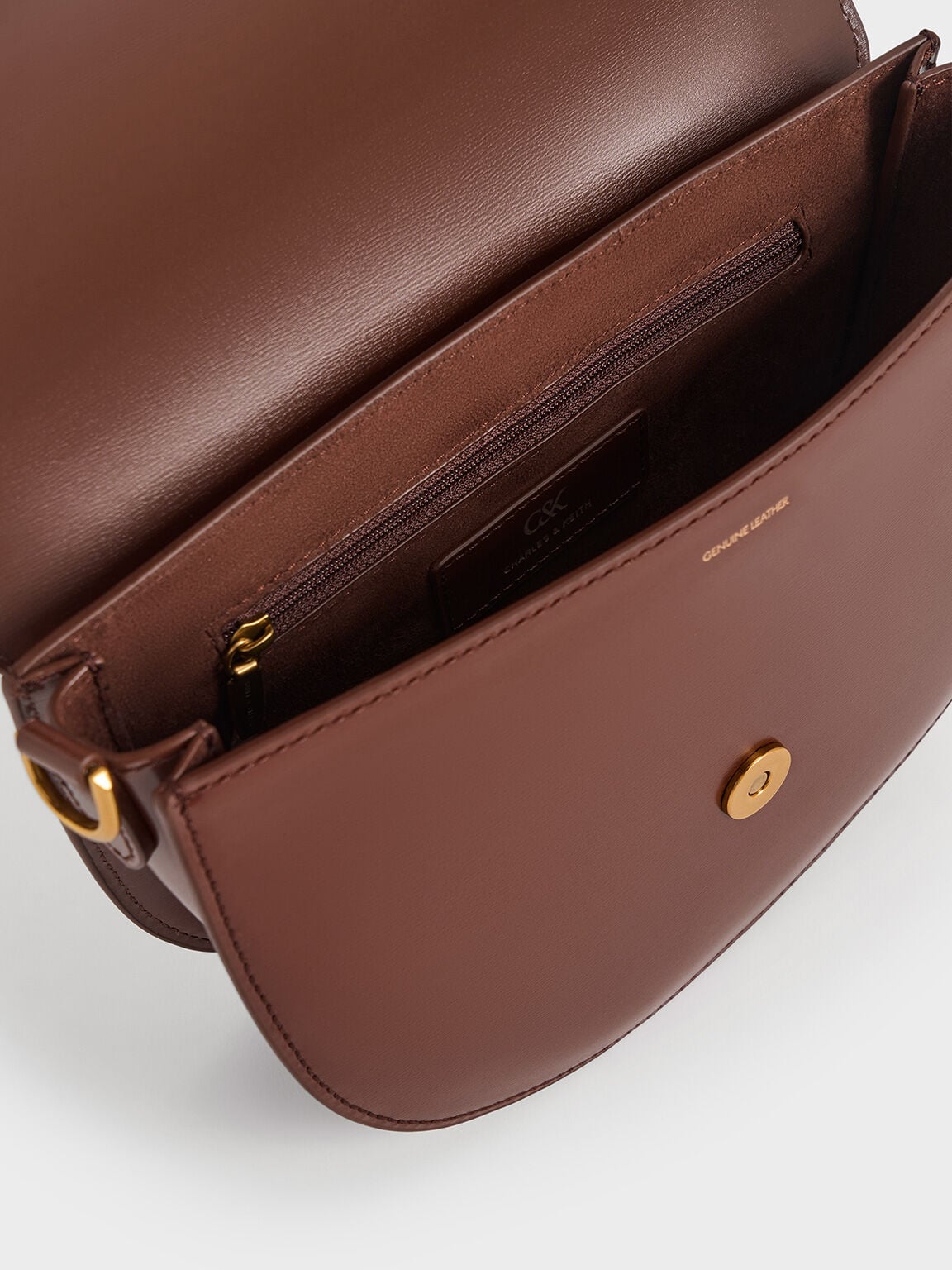 CHARLES & KEITH Everyday / Gabine Leather Saddle Bag - Dark Brown