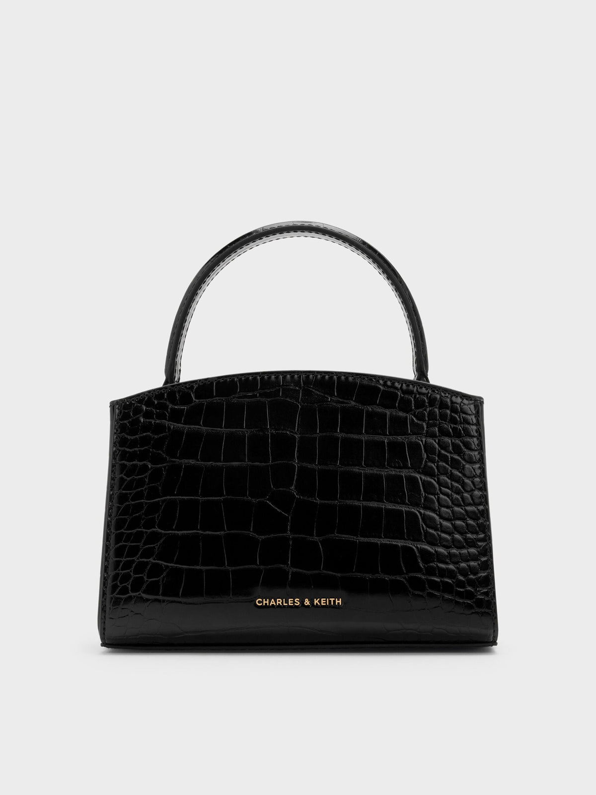 CHARLES & KEITH Recommended / Aubrielle Croc-Effect Belted Top Handle Bag - Black