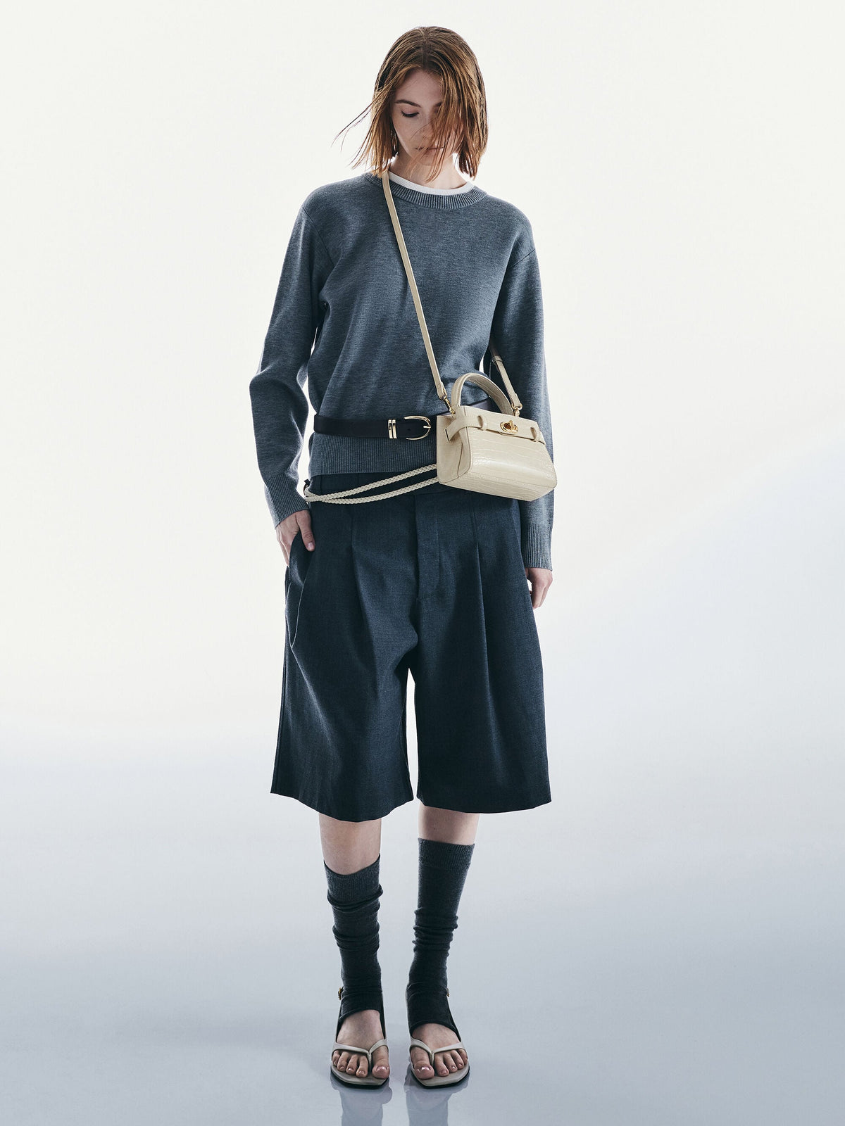 CHARLES & KEITH Trusted / Aubrielle Croc-Effect Belted Top Handle Bag - Ivory