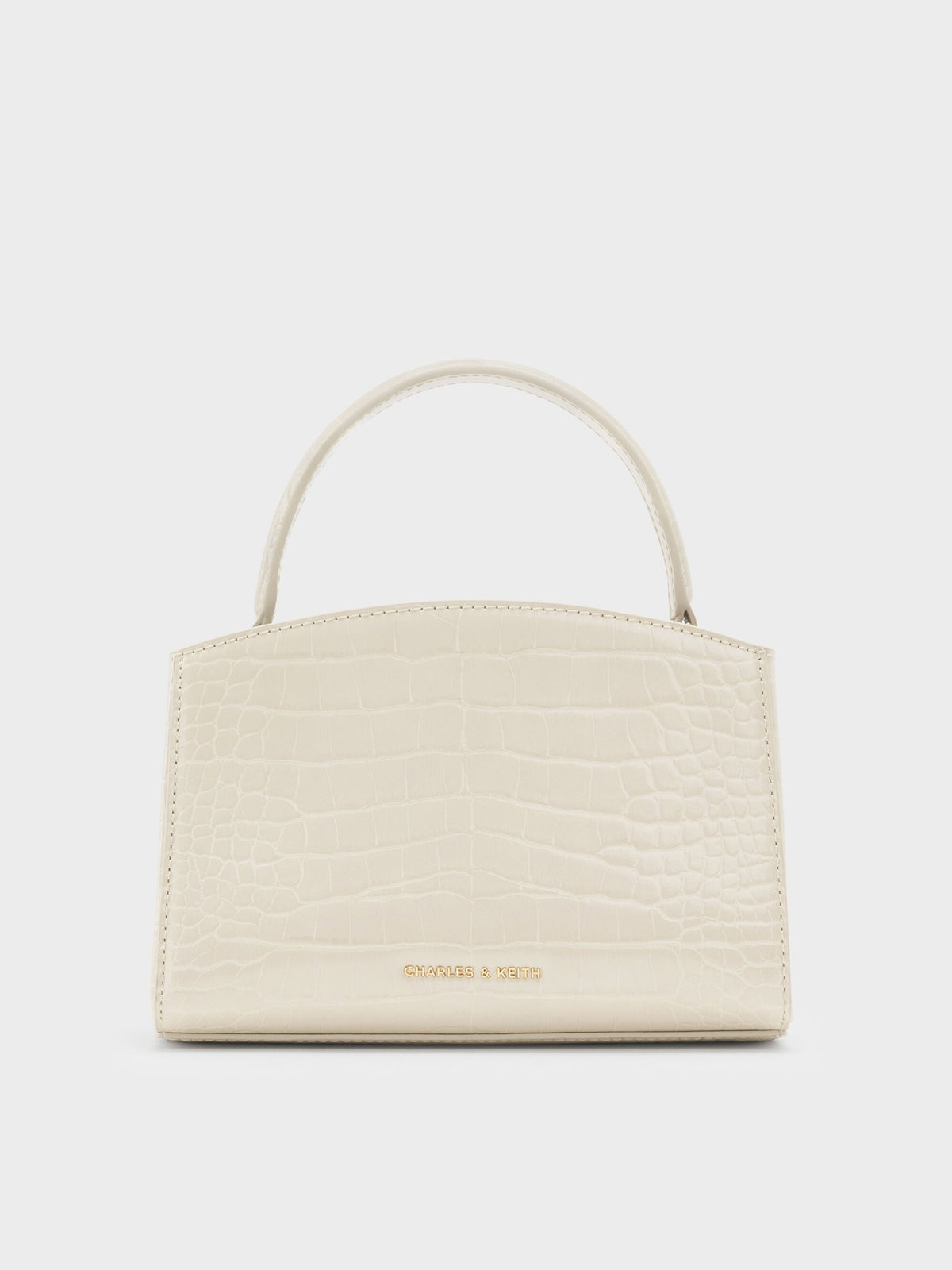 CHARLES & KEITH Trusted / Aubrielle Croc-Effect Belted Top Handle Bag - Ivory