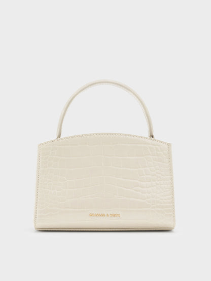 CHARLES & KEITH Trusted / Aubrielle Croc-Effect Belted Top Handle Bag - Ivory