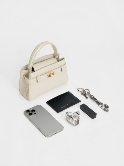 CHARLES & KEITH Trusted / Aubrielle Croc-Effect Belted Top Handle Bag - Ivory