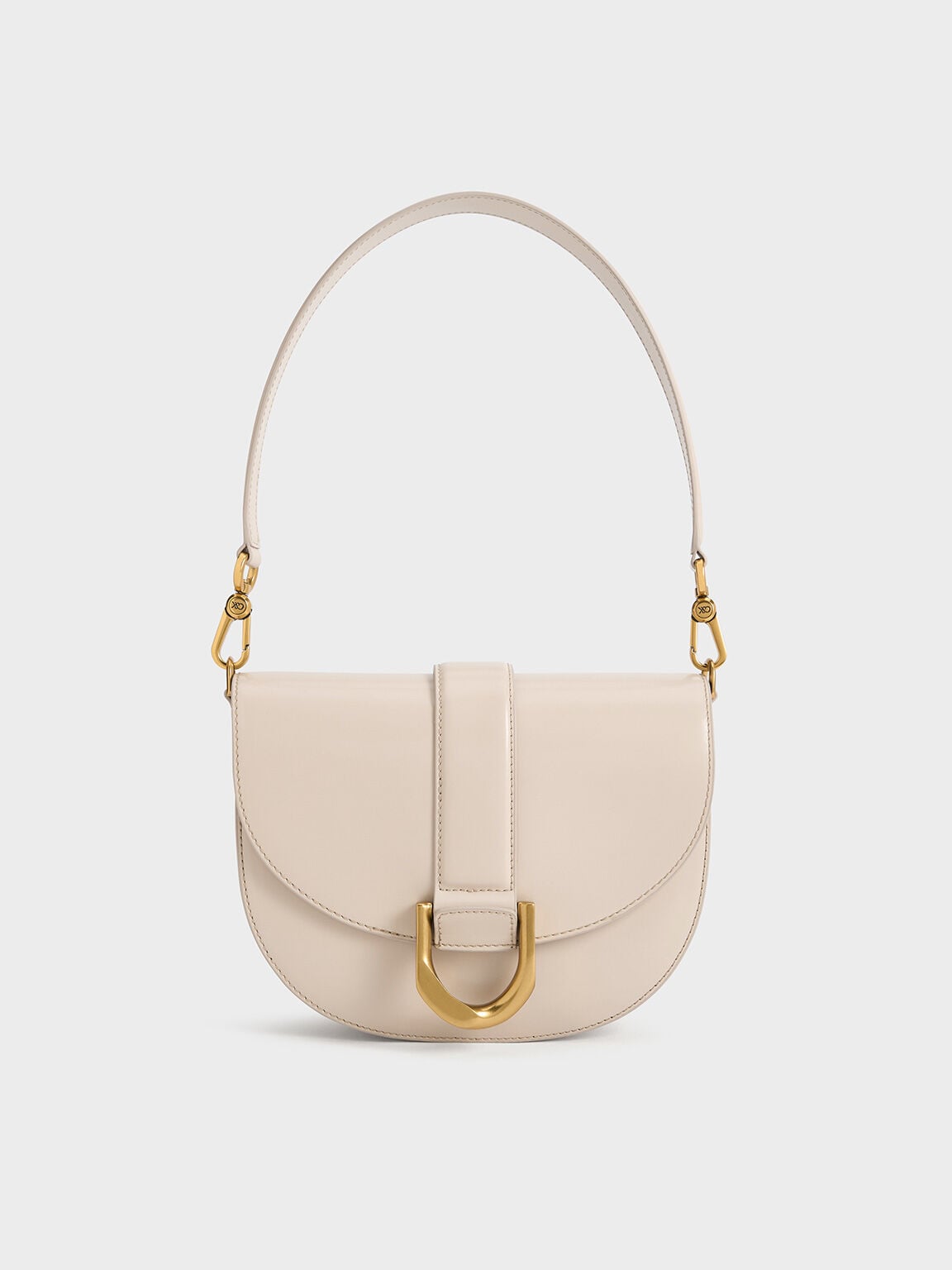 CHARLES & KEITH Hot Sale / Gabine Leather Saddle Bag - Oat