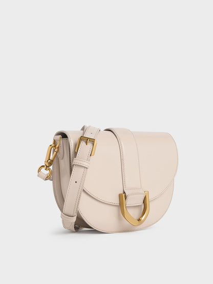 CHARLES & KEITH Hot Sale / Gabine Leather Saddle Bag - Oat