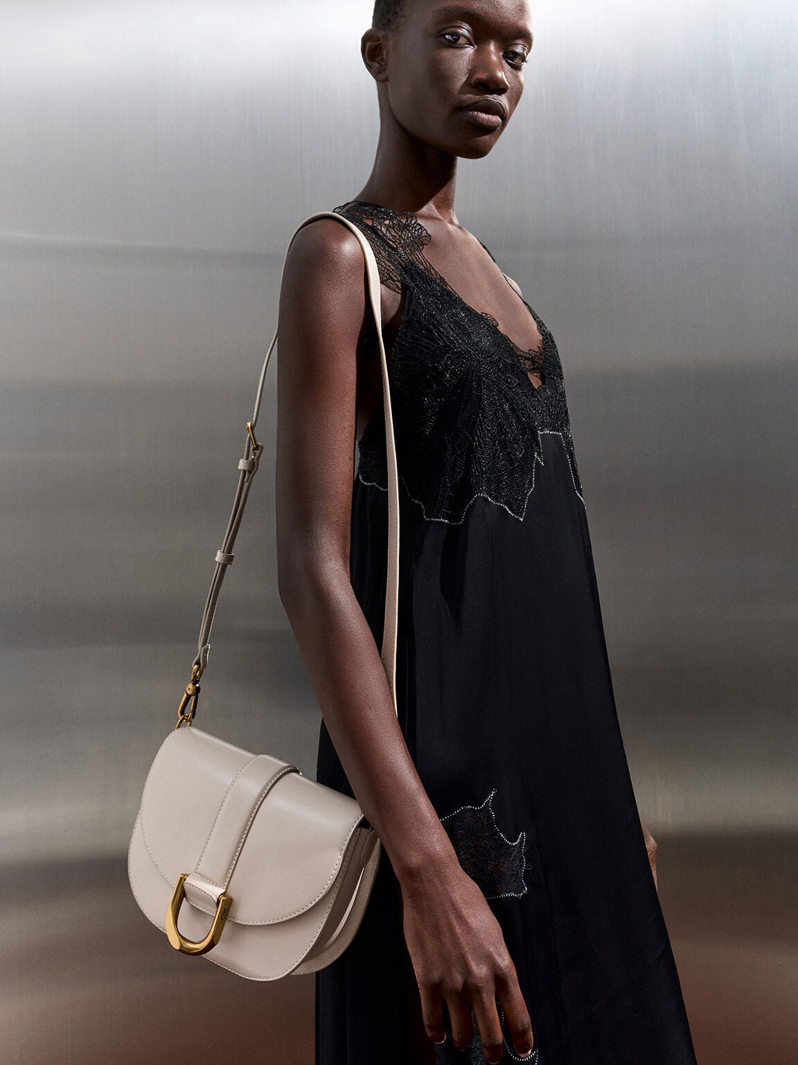 CHARLES & KEITH Hot Sale / Gabine Leather Saddle Bag - Oat