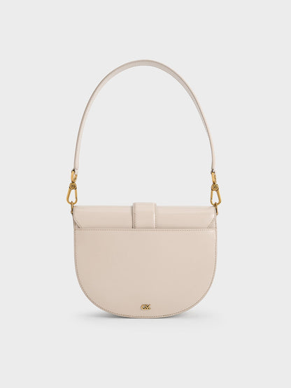 CHARLES & KEITH Hot Sale / Gabine Leather Saddle Bag - Oat