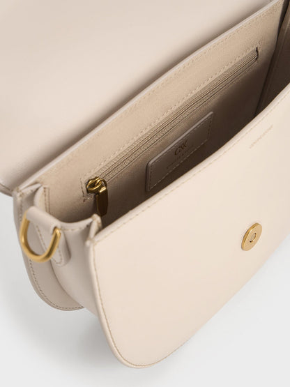 CHARLES & KEITH Hot Sale / Gabine Leather Saddle Bag - Oat