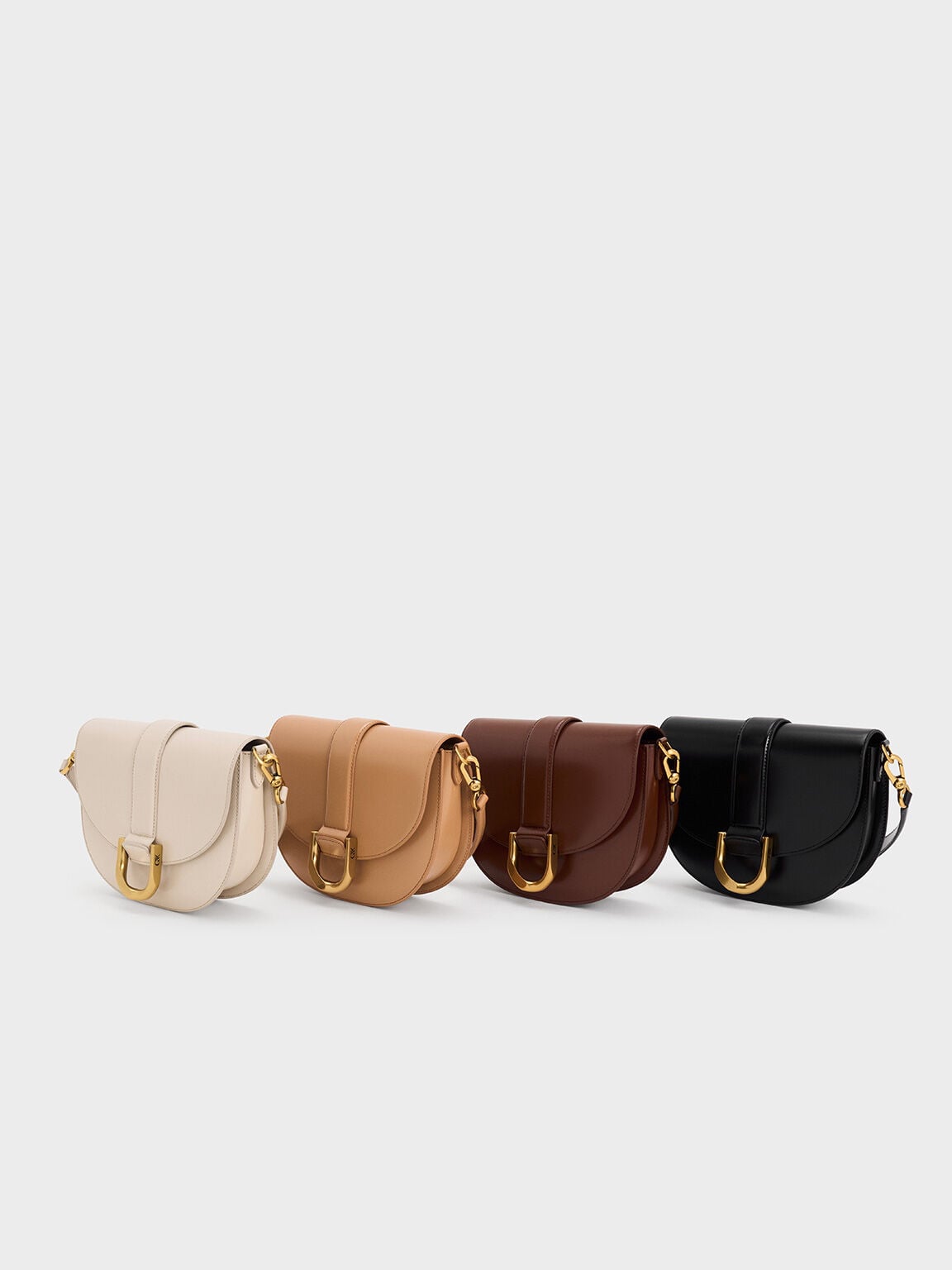 CHARLES & KEITH Hot Sale / Gabine Leather Saddle Bag - Oat
