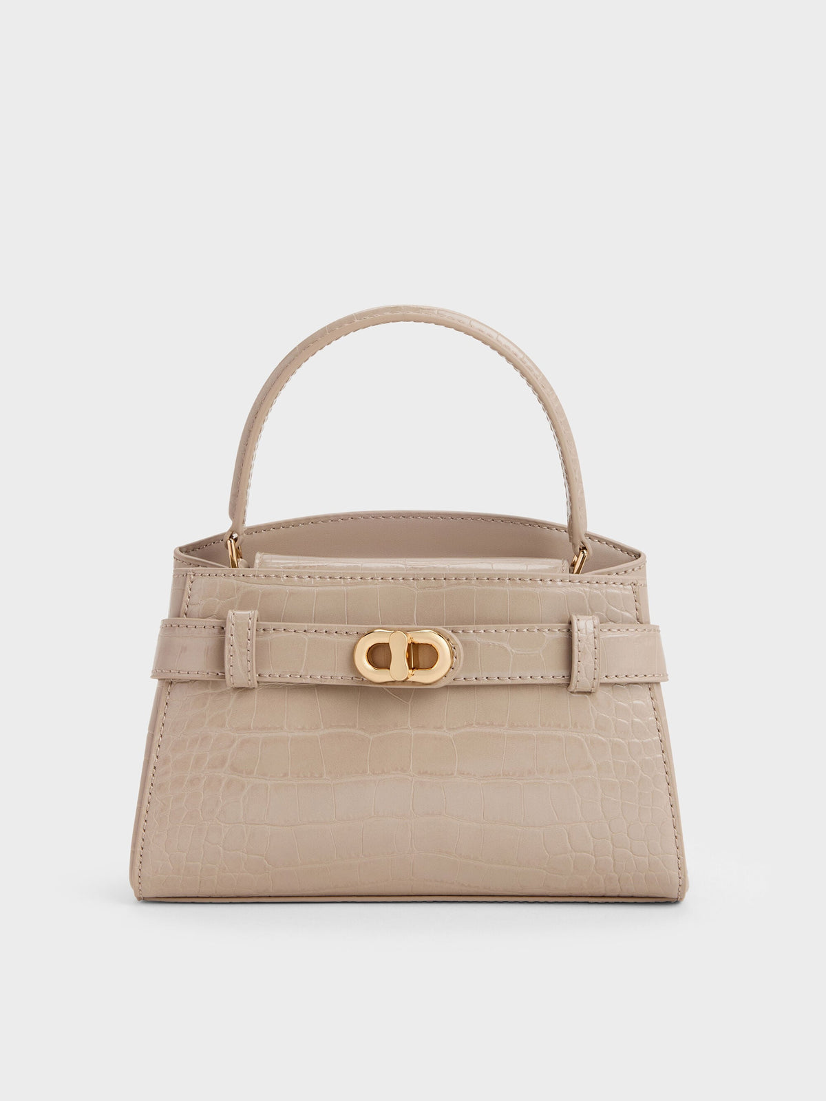 CHARLES & KEITH Best Seller / Aubrielle Croc-Effect Belted Top Handle Bag - Taupe