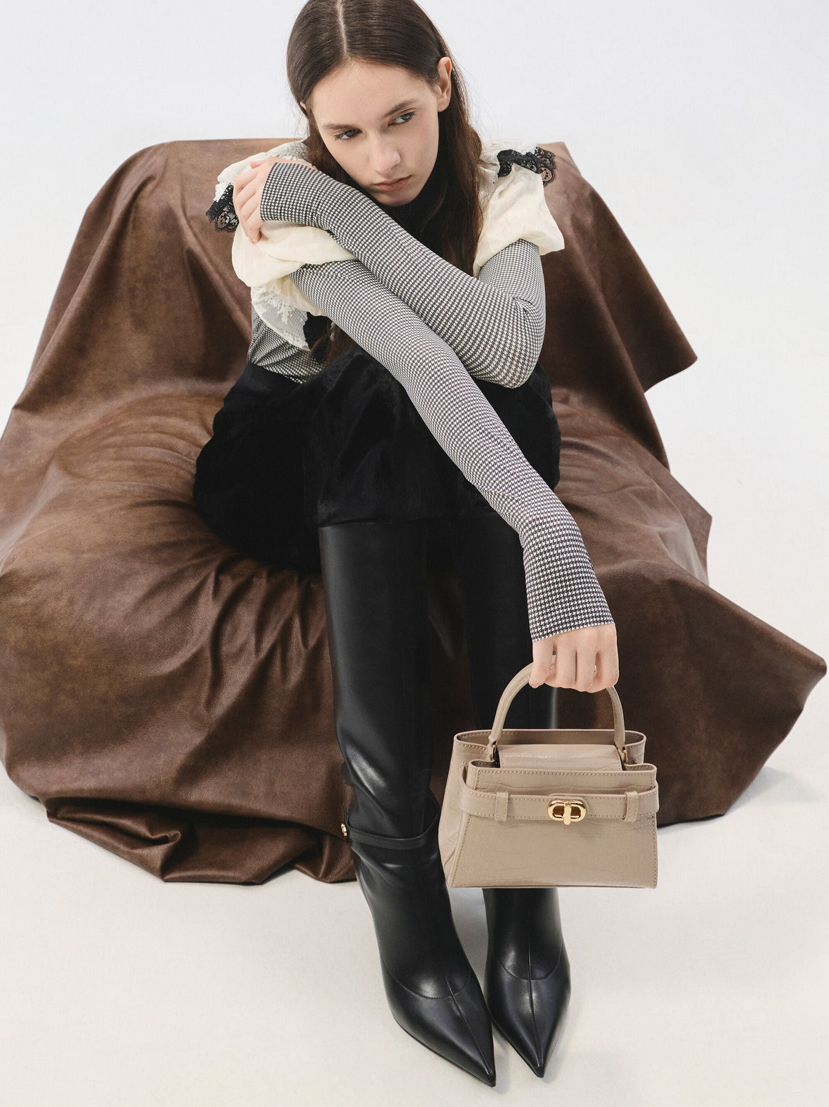 CHARLES & KEITH Best Seller / Aubrielle Croc-Effect Belted Top Handle Bag - Taupe