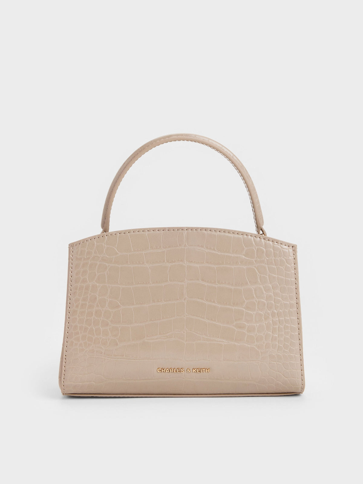 CHARLES & KEITH Best Seller / Aubrielle Croc-Effect Belted Top Handle Bag - Taupe