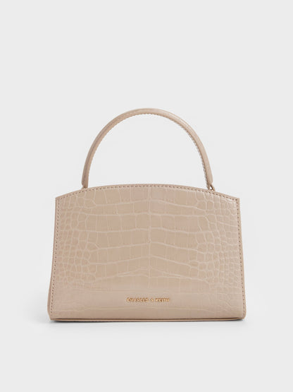 CHARLES & KEITH Best Seller / Aubrielle Croc-Effect Belted Top Handle Bag - Taupe