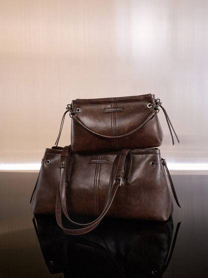 CHARLES & KEITH Classic / Noane Top Handle Bag - Distressed Coffee