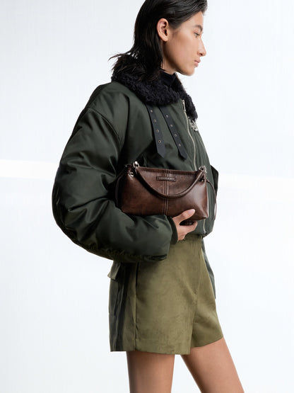 CHARLES & KEITH Classic / Noane Top Handle Bag - Distressed Coffee