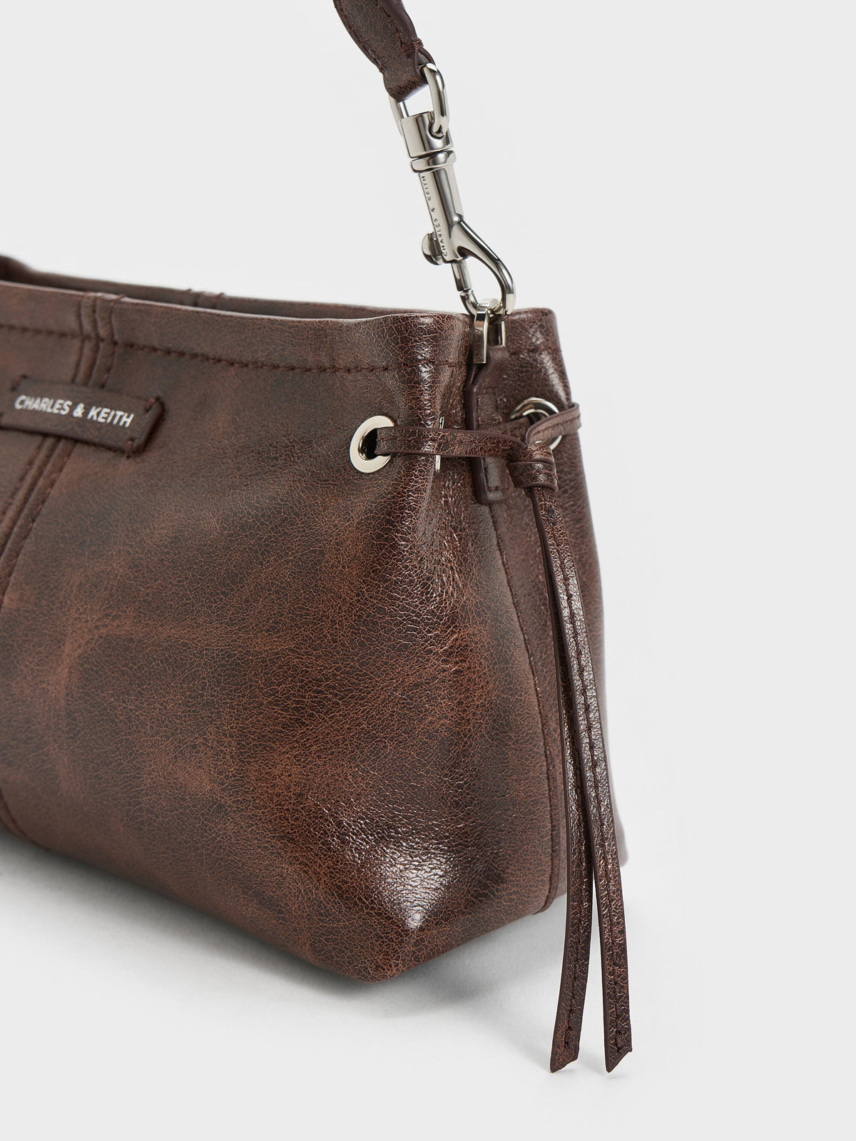 CHARLES & KEITH Classic / Noane Top Handle Bag - Distressed Coffee