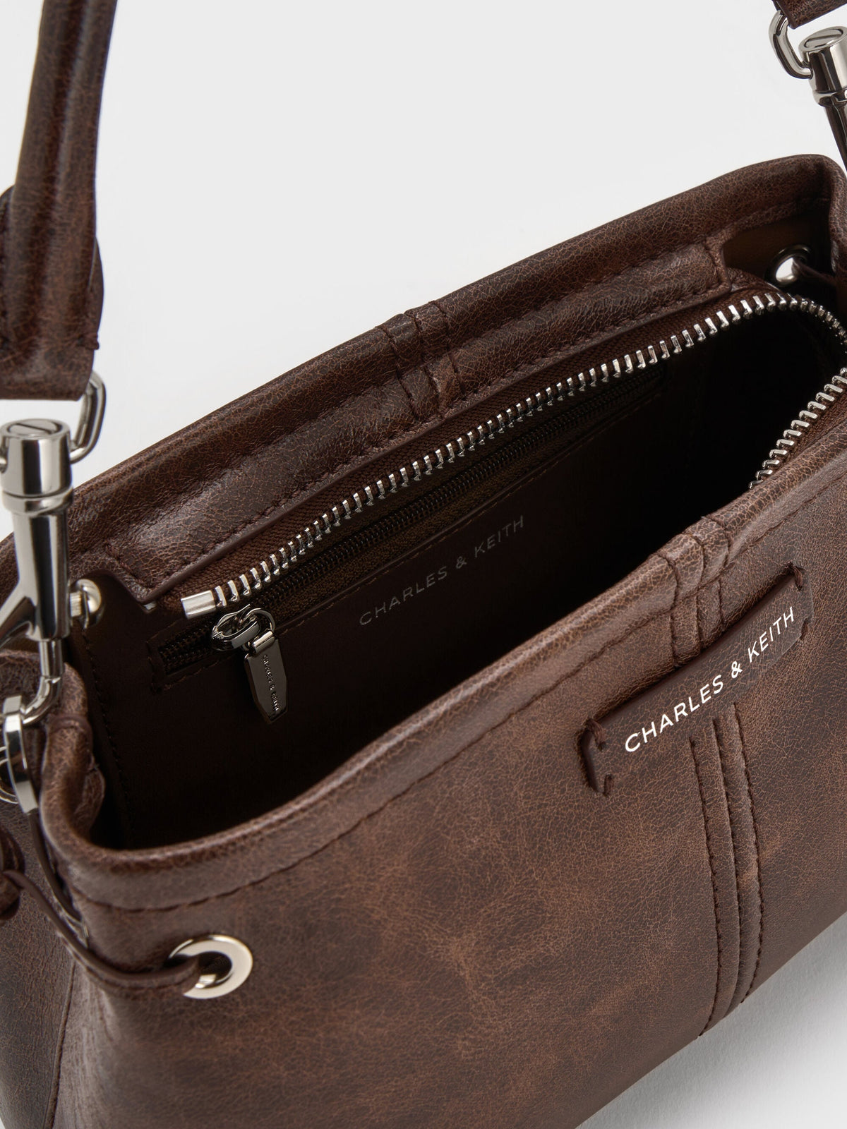 CHARLES & KEITH Classic / Noane Top Handle Bag - Distressed Coffee