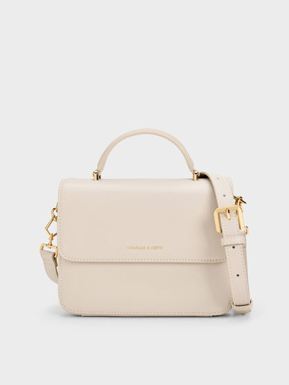 CHARLES & KEITH Discount / Octavia Front Flap Top Handle Bag - Ivory
