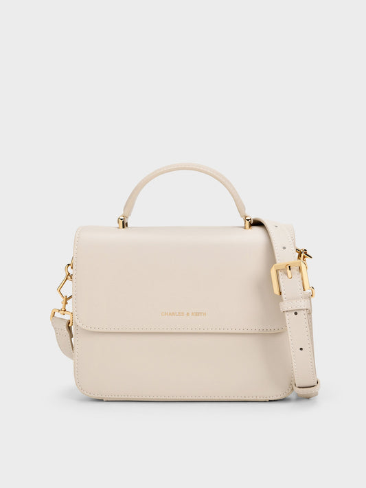 CHARLES & KEITH Discount / Octavia Front Flap Top Handle Bag - Ivory