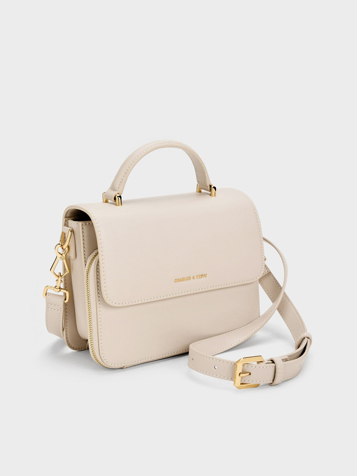 CHARLES & KEITH Discount / Octavia Front Flap Top Handle Bag - Ivory