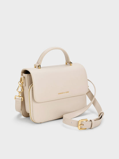 CHARLES & KEITH Discount / Octavia Front Flap Top Handle Bag - Ivory