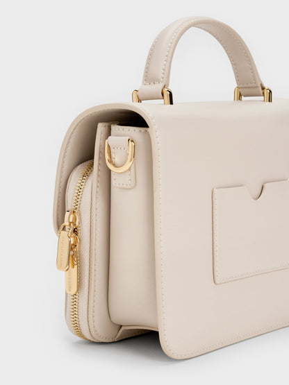CHARLES & KEITH Discount / Octavia Front Flap Top Handle Bag - Ivory