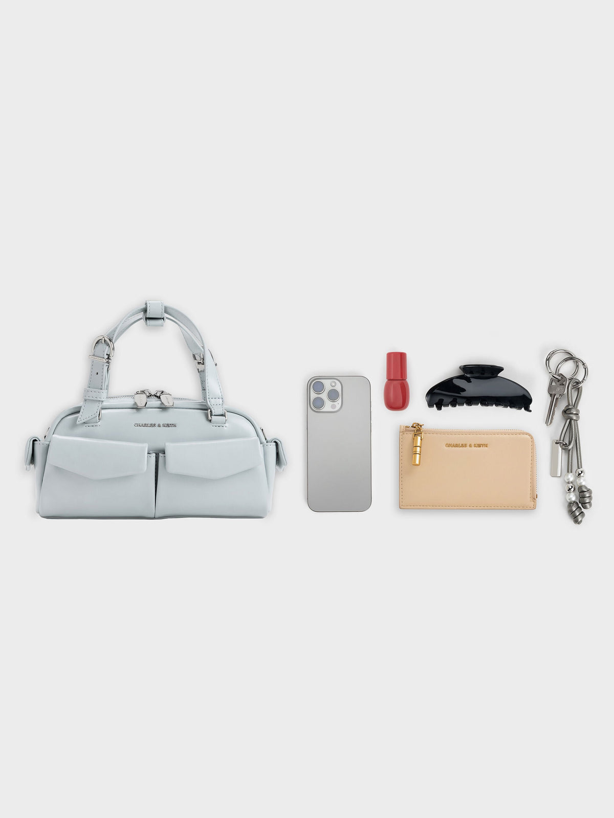 CHARLES & KEITH Trusted / Rachel Multi-Pocket Bowling Bag - Sea Salt Blue